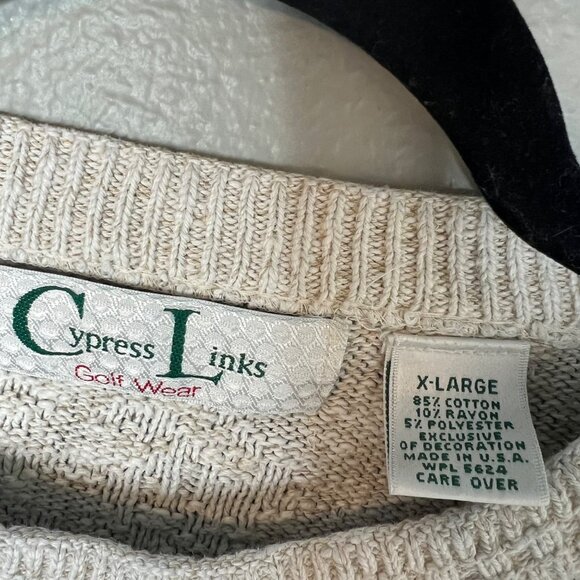 Cypress Links Golf Wear‎ Vintage Embroidered Sweater Mens Size XL Knit Neutral - Picture 3 of 6